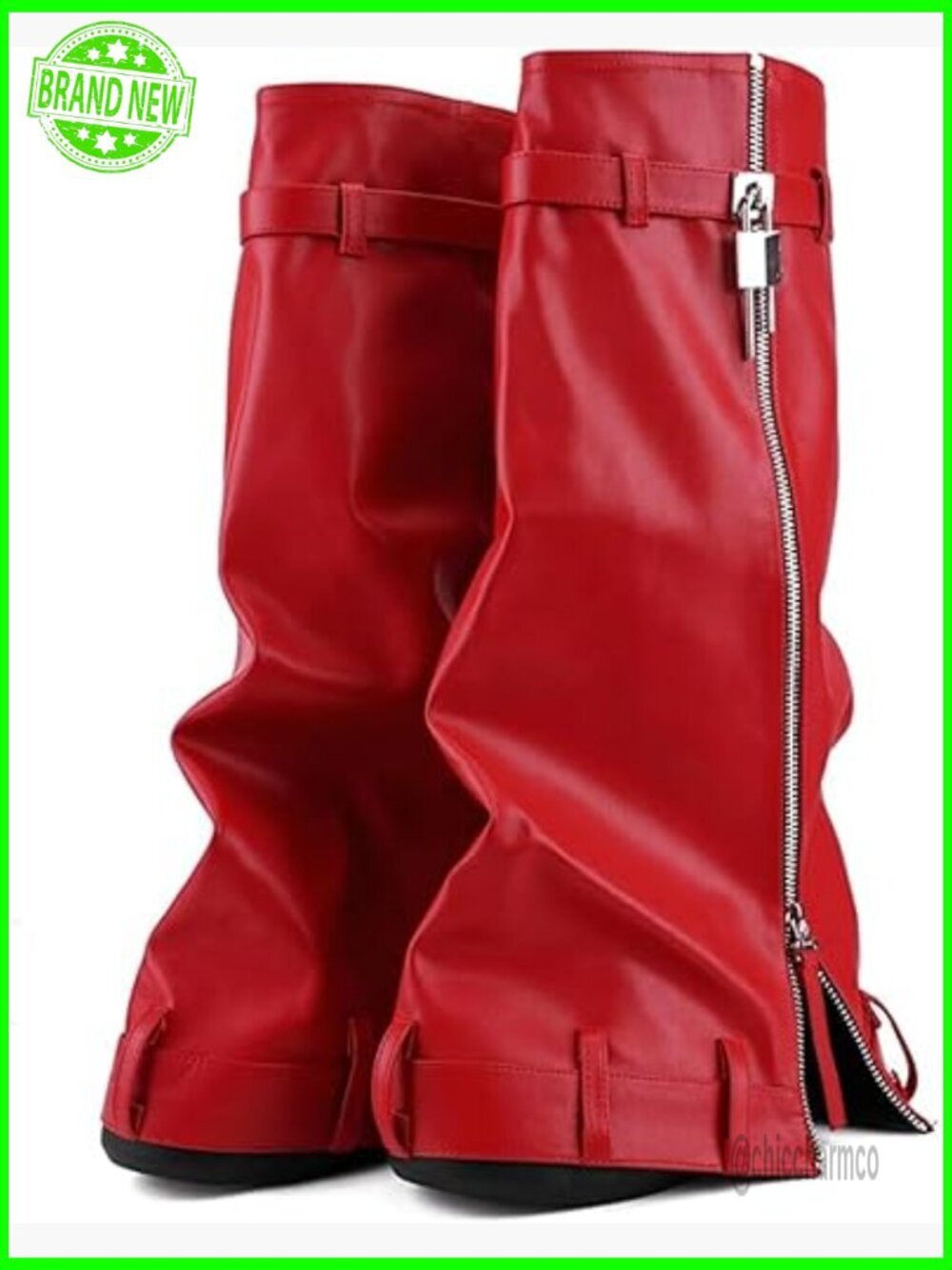 Fold Over Knee High Boots Platform Wedge Slouch Boots Round Toe